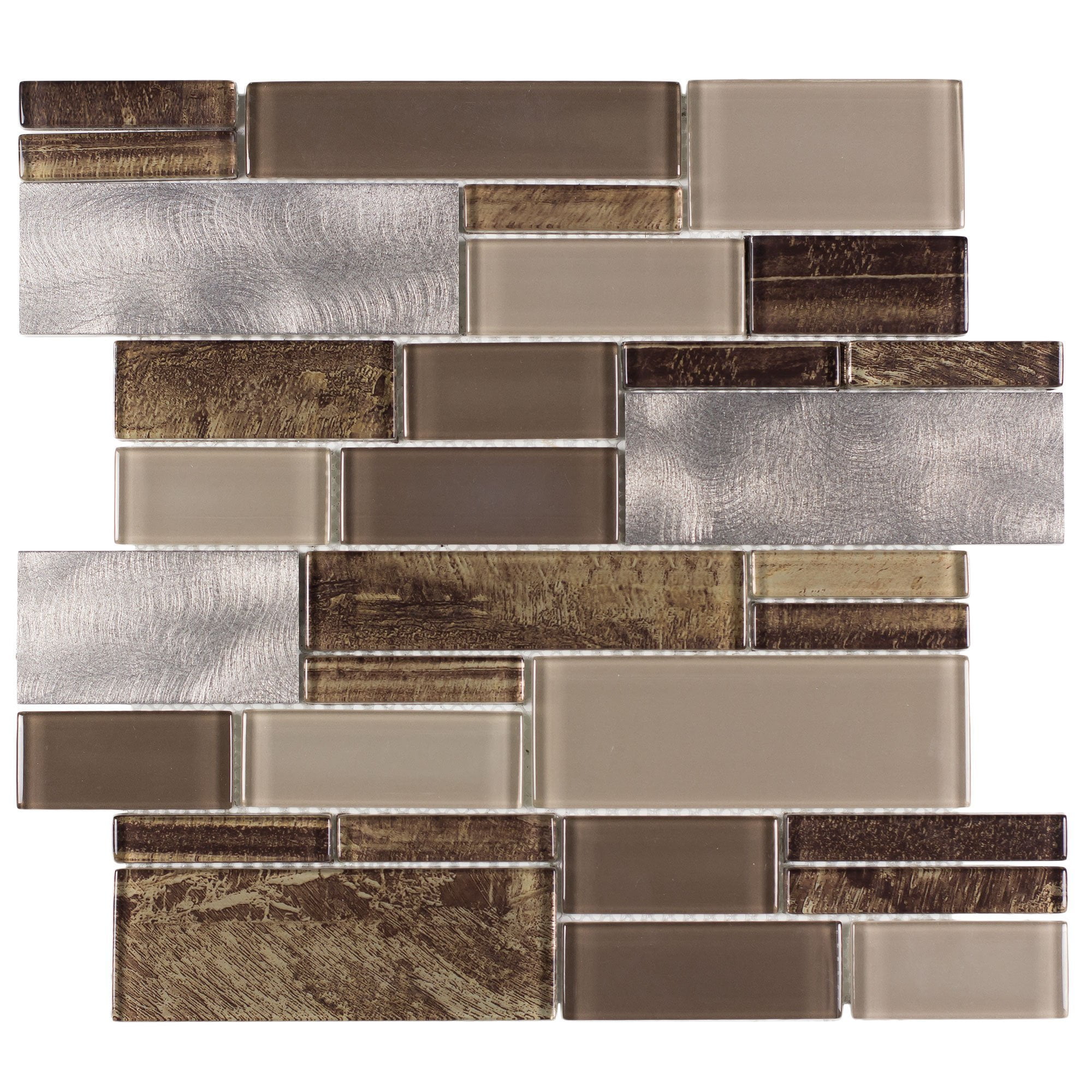 Mto0005 Modern Linear Brown Gray Glossy Glass Metal Mosaic Tile Walmart Com Walmart Com