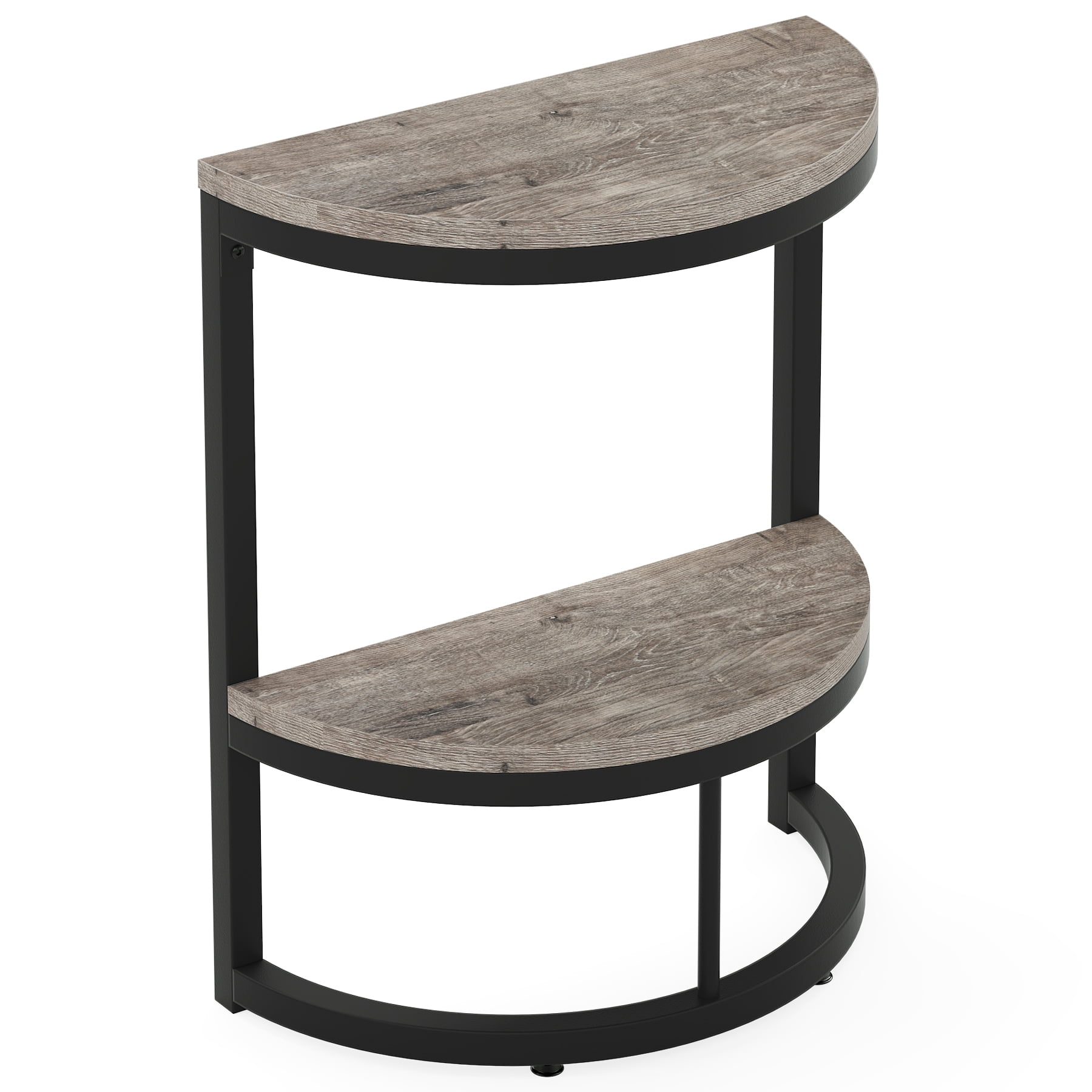 Fnova 2-Tier Half Moon End Table, Modern Wooden Narrow Sofa Side Table, Slim Accent Table Nightstand with Storage Shelf, Easy Assembly, for Living Room, Bedroom, Entryway, Small Space