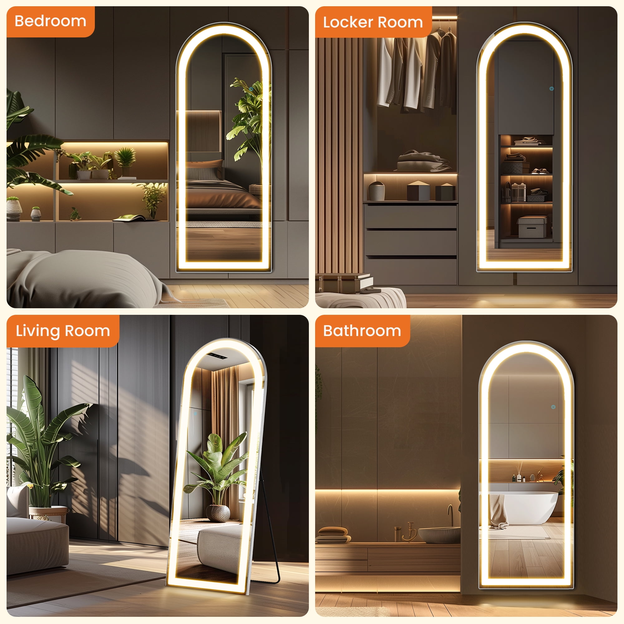 MAYEERTY 64"x21" LED Full Length Mirror, Floor Standing Mirror with Stand, Wall Mounted Hanging