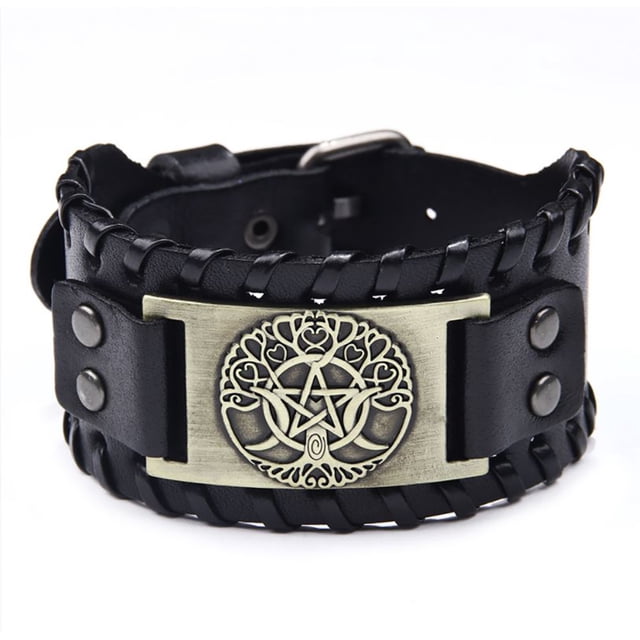 Pulsera de Cuero MADIOLA Yggdrasil Arbol de la Vida Negro ajustable para Hombre Mujer Novio Pareja Enamorado