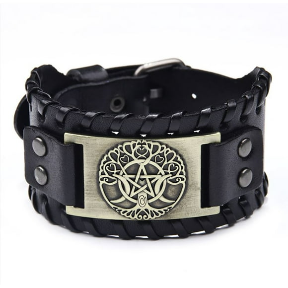 Pulsera de Cuero MADIOLA Yggdrasil Arbol de la Vida Negro ajustable para Hombre Mujer Novio Pareja Enamorado