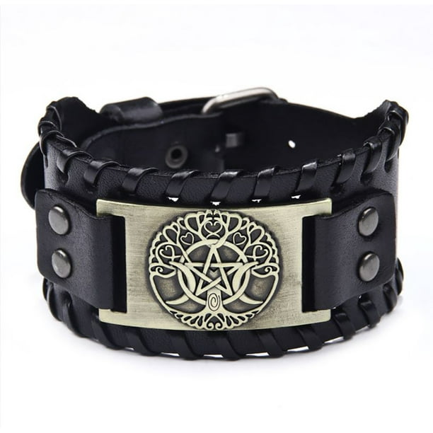 Pulsera de Cuero MADIOLA Yggdrasil Arbol de la Vida Negro ajustable para Hombre Mujer Novio Pareja Enamorado