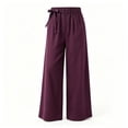 thumbnail image 7 of Utoimkio Women's Side Tie Linen Wide Leg Pants Elastic Ruched Waist with Side Pockets for Beach Vacation Daily Walking, 7 of 7