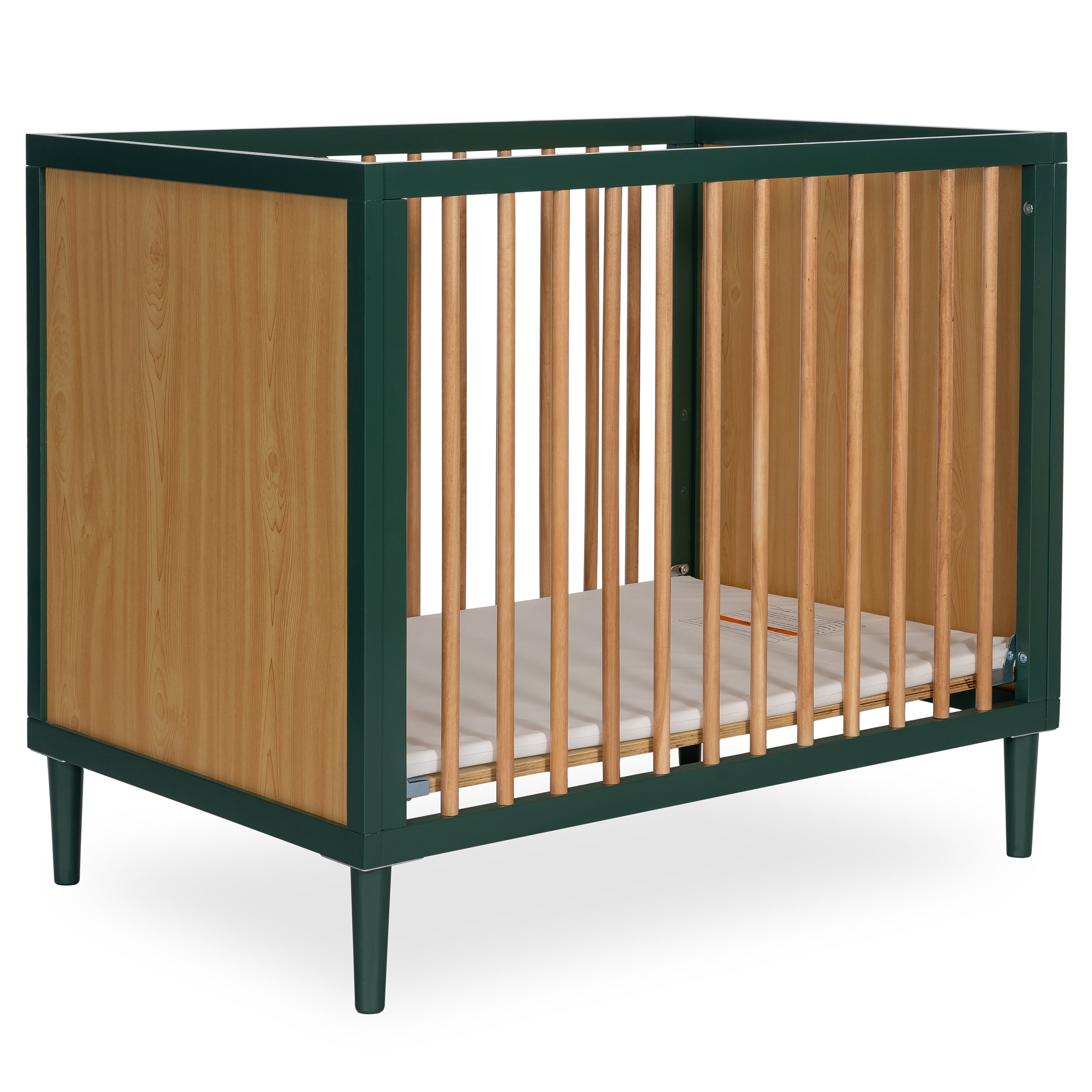 Dream On Me Lucas Mini Modern Crib With Rounded Spindles I Convertible Crib  I Mid- Century Meets Modern I Portable Crib