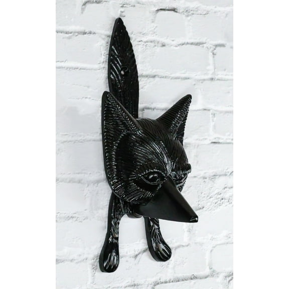 Black Powder Cast Iron Rustic Whimsical Animal Chibi Fox Door Knocker Plaque
