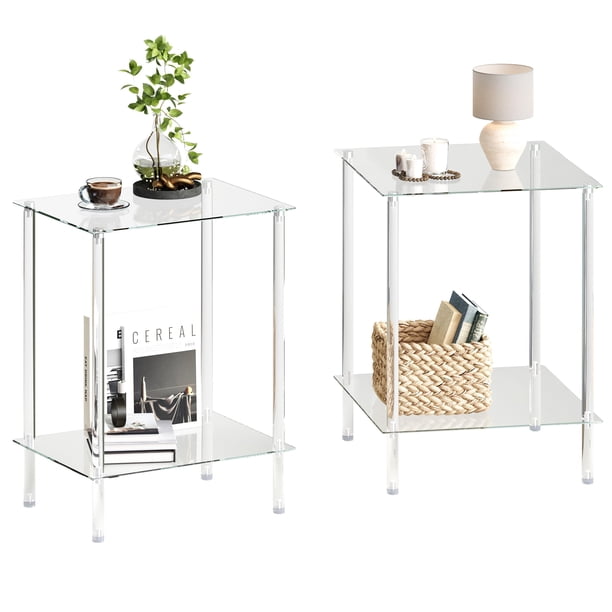 Mesas Laterales Acrílicas IRCPEN de 2 Niveles 40x30x51 cm Transparentes