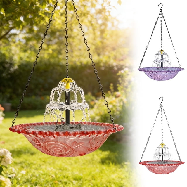 Alimentador Comedero y bebedero para pájaros flotante colgante con energía solar y carga automática (rosa,1 unidad) Rkxzt