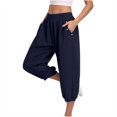 thumbnail image 5 of vigerkar Capri Pants for Women Casual Capris Summer Loose High Waist Wide Leg Yoga Pant with Pocket Lounge Wear (Navy, M), 5 of 9