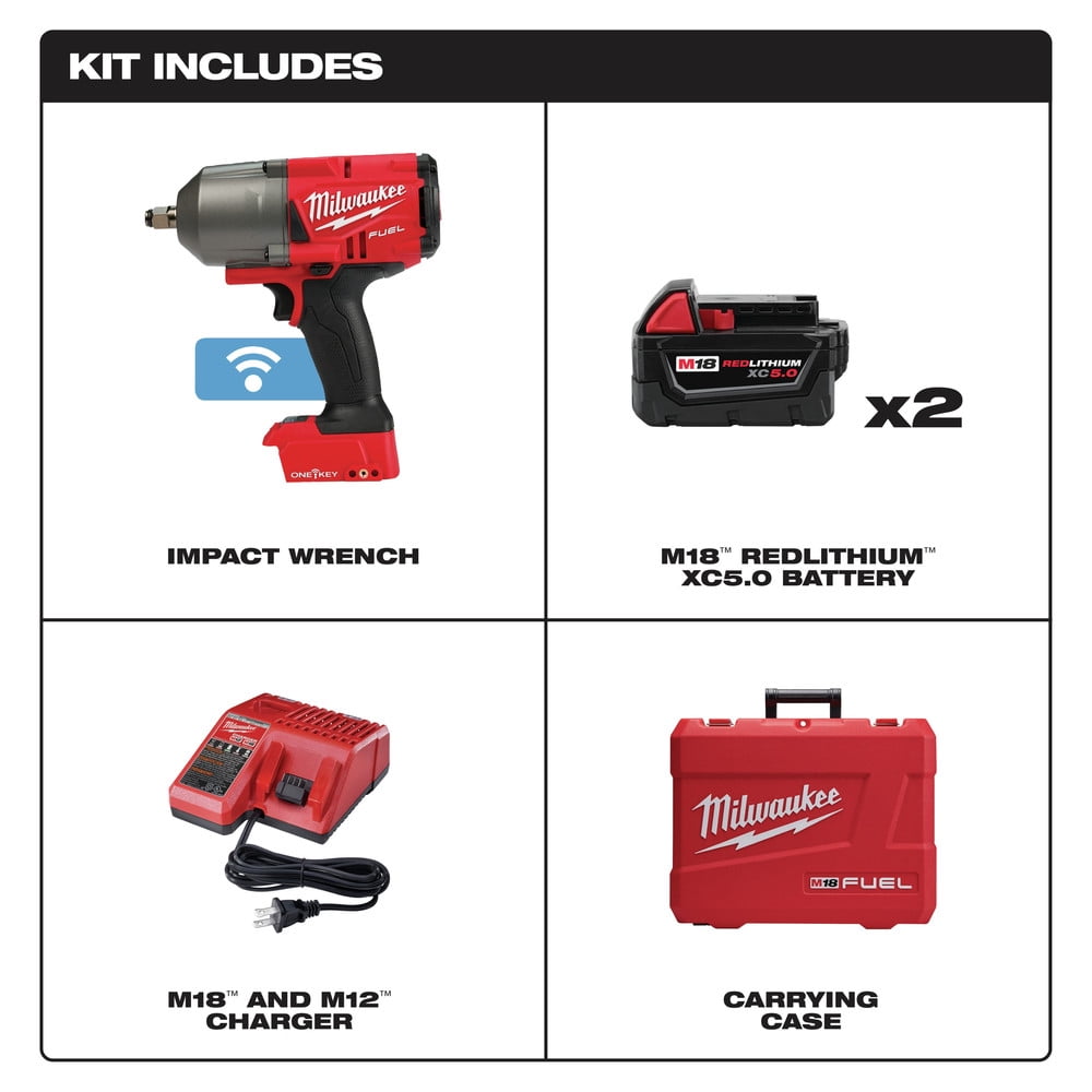 Milwaukee 2863-22 - M18 Fuel 1/2" Hog Ring Anvil 18V 5.0Ah Li-Ion Cordless Impact Wrench Kit