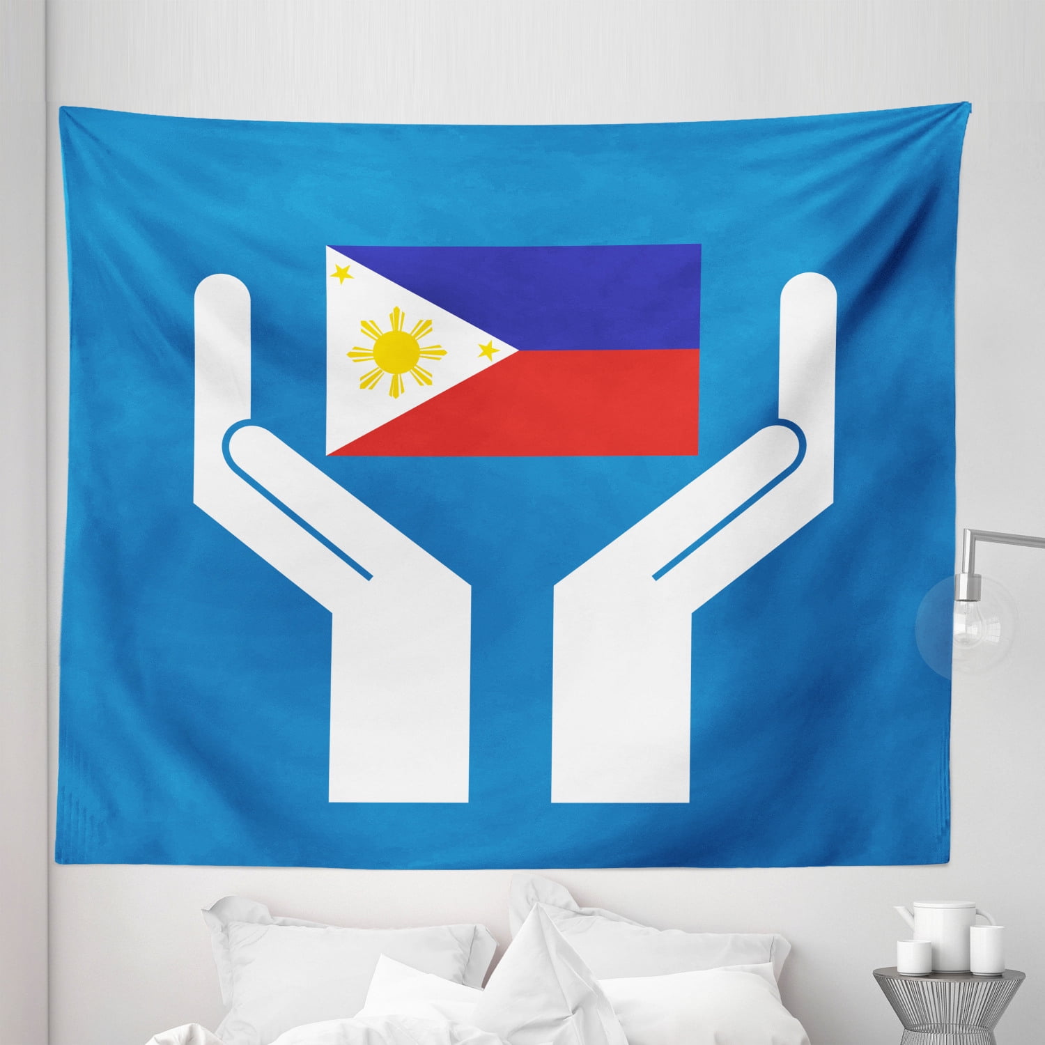 Filipino Tapestry, 2 Hands Holding Showing Philippines National Flag