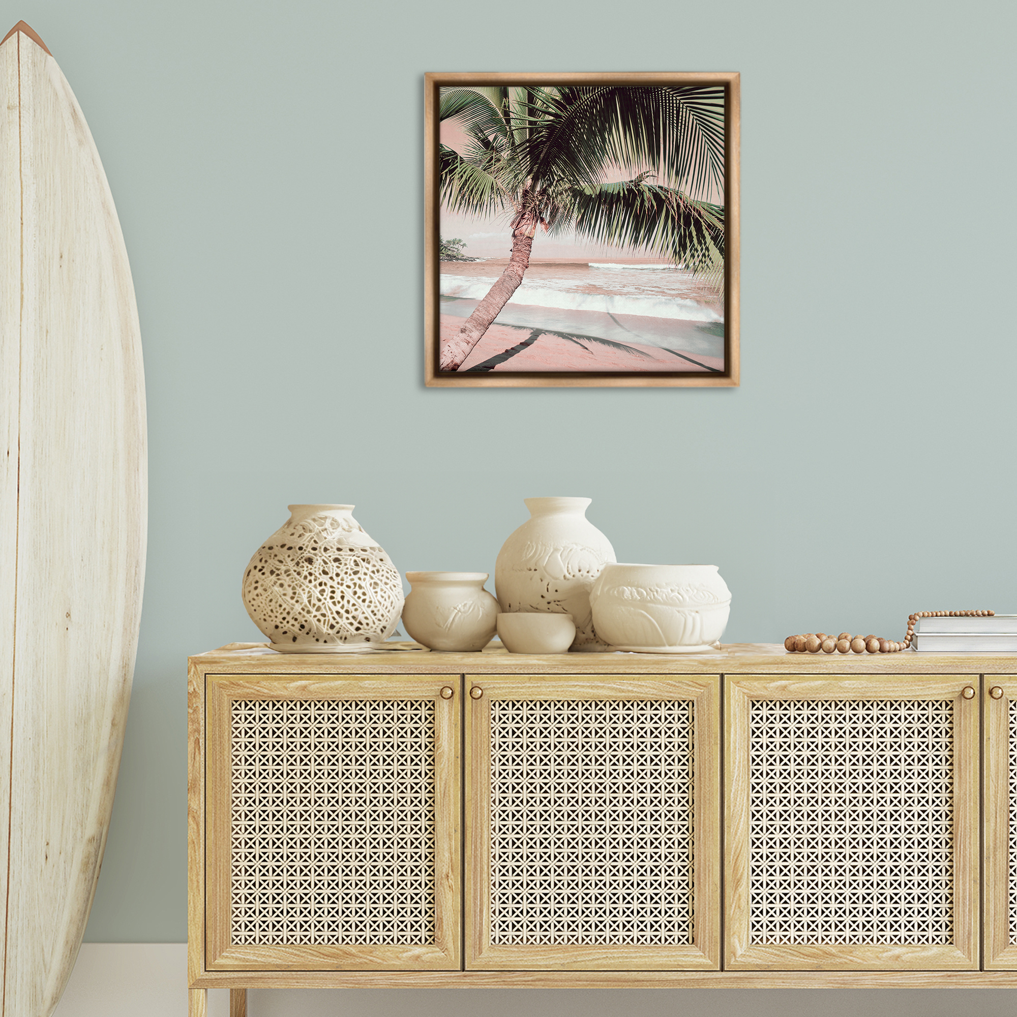 Stupell Industries Palm Tree Shadow on Sand Nautical & Beach Photography Brown Floater Framed Canvas Art Print Wall Art, 25 x 25