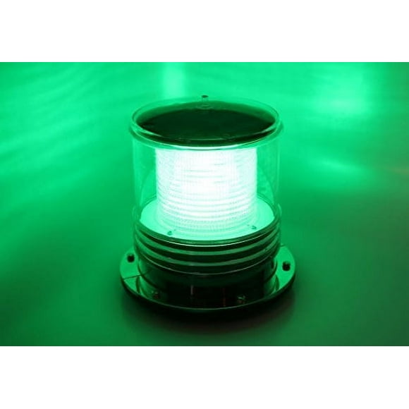 Solar Dock Warning Light - Waterproof Solar Dock Lighting - Green LED Constant On or Flashing 360 Degree Lighting