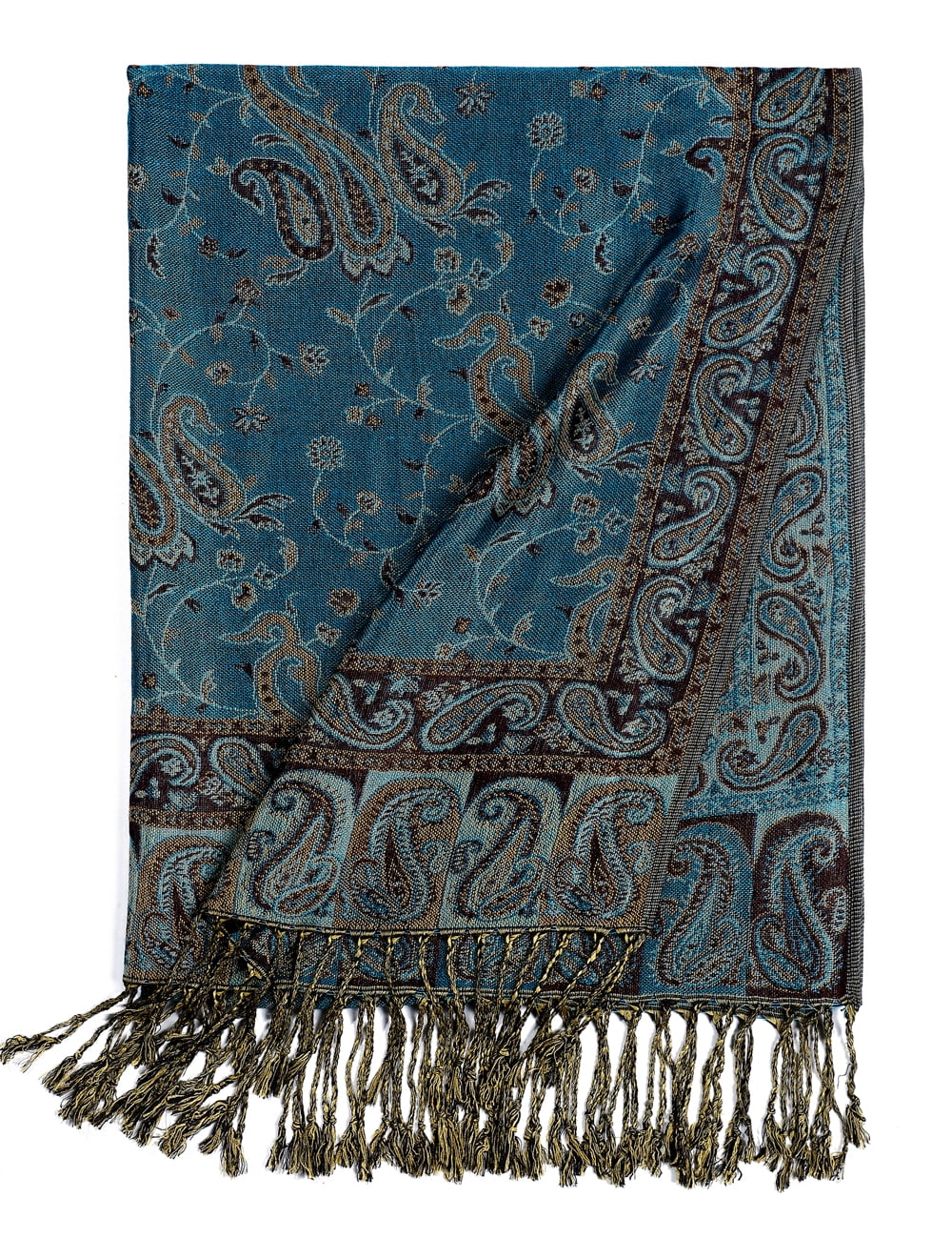 Pashmina Scarf Rave Women Scarves Luxury Paisley Shawl with Fringe Reversible Large Blanket Wrap 78.5" X27.5"(Peacock Blue)