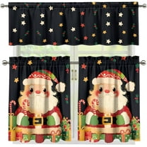 Christmas Kitchen Curtains and Valances Set 36 Inches Length Santa Claus Kitchen Curtains Sets for Windows Drape Swag Curtains for Kitchen Cafe Living Room