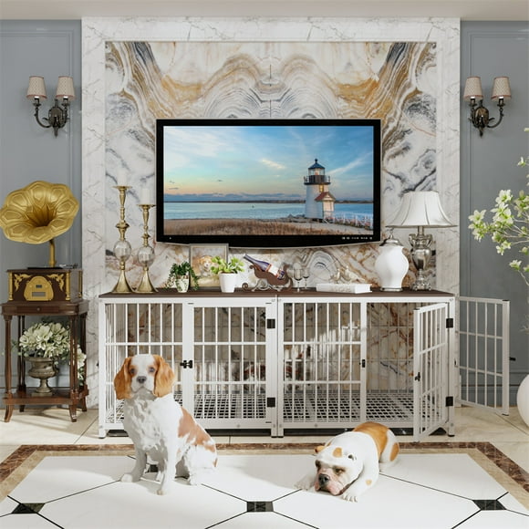 Wisfor Cage/chenil pour Chien Robuste Blanc de 36 Pouces, Meuble Télé, Table d'Appoint en Bois, Meuble
