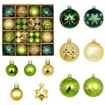 LanSuare 44Pcs Christmas Balls Ornaments, 2.3Inch Stripe Pattern Green & Gold Glittering Balls, Shatterproof Hanging Ornaments for Xmas Tree, Party Decoration