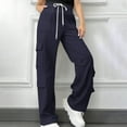 thumbnail image 2 of qucoqpe Womens Wide Leg Cargo Pants with Multiple Pockets Solid Elastic Waist Straight Leg Hiking Joggers Trousers, 2 of 3