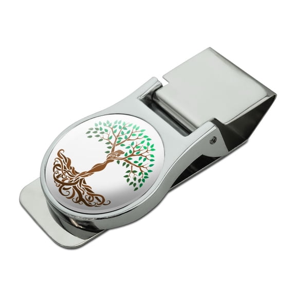 Tree of Life Mother Nature Satin Chrome Plated Metal Money Clip
