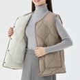 thumbnail image 4 of Maqroz Women's Sherpa Lined Quilted Vest 2026 Fashion Velvet Vest Down Button Up Sleeveless Padded Down Jackets Lightweight Warm Winter Gilet Outerwear with Pockets Plus Size Clothes Khaki L, 4 of 5