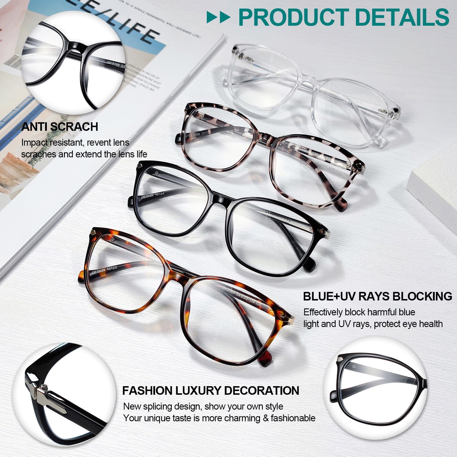 4 PACKS Reading Glasses 2.25 Women Blue Light Blocking Filter UV Computer Readers 1.00 1.25 1.50 1.75 2.00 2.25 2.50 2.75 3.00 3.50 4.00 (225 Mix) WEMOOTANTS