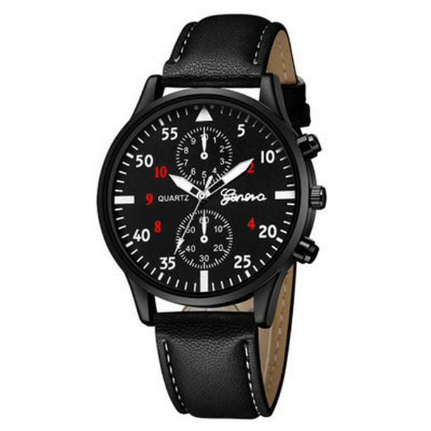 Men s Wrist Watch Simple Style Business Fake Leather Belt Quartz Watch Color black