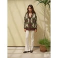 thumbnail image 3 of Long V-Neck Geometric Knitwear Cardigan with Buttons, 3 of 5