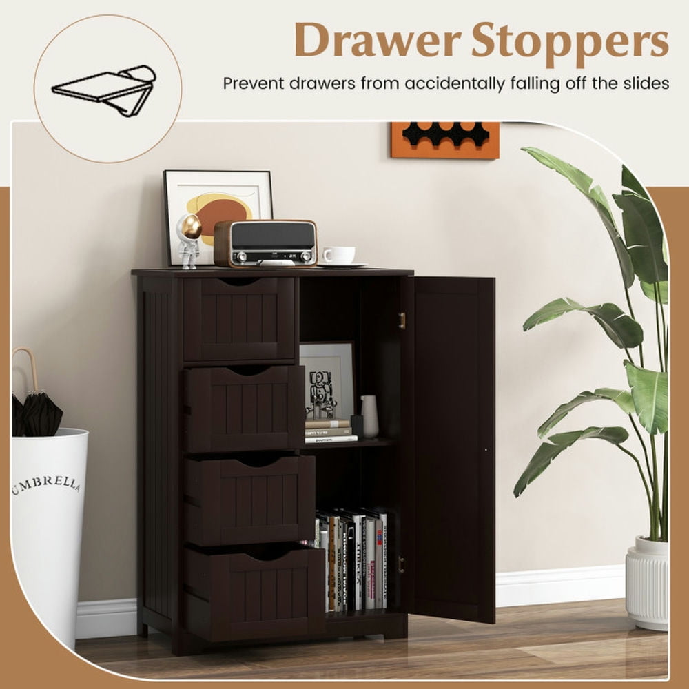 Finihen Storage Cabinet, Floor Cabinet, Standing Indoor Wooden Cabinet with 4 Drawers, for Bathroom, Living Room, Bedroom, Kitchen, Brown