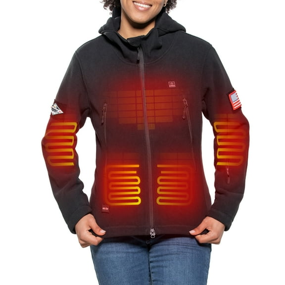 DEWBU Heated Jacket Polar Fleece for Women, Heated Hoodie with 12V Battery Pack, Electric Heating Coat for Winter Outdoor