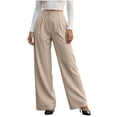 thumbnail image 4 of Women's Corduroy High Waist Wide Leg Dress Pants Pleated Front Loose Suit Trousers Business Casual Pants with Pockets Fashion Bottoms Khaki, 4 of 9