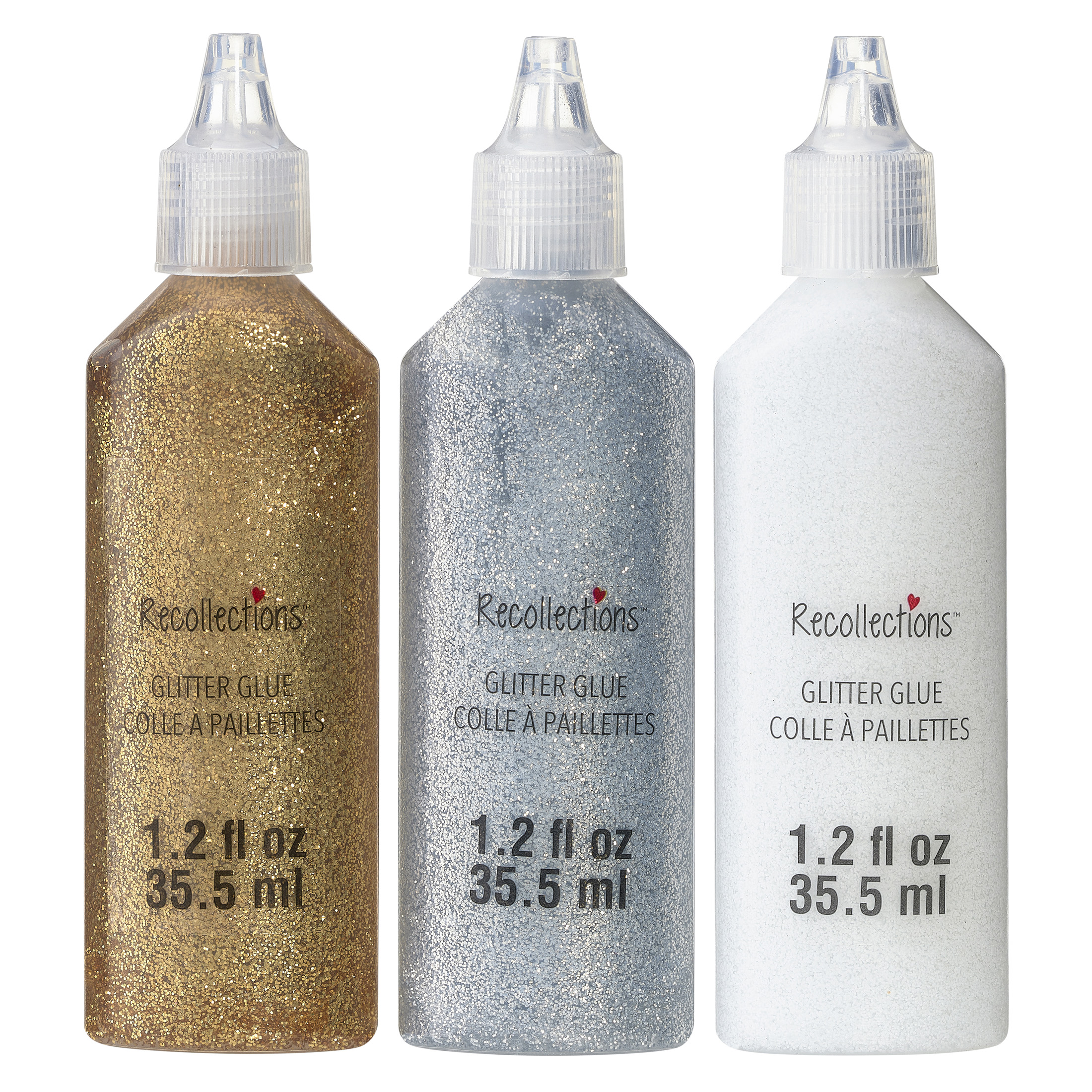 Metallic Glitter Glue by Recollections – Assorted Color Acid-Free Glitter Glue with Fine Tip for Crafts & Paper Projects - 1.2 fl. oz. Bottles - 12 Pack