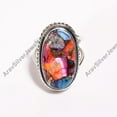 thumbnail image 4 of Orange and Pink Oyster Turquoise Stone 925 Sterling Silver Statement Ring Gift for Her, 4 of 5