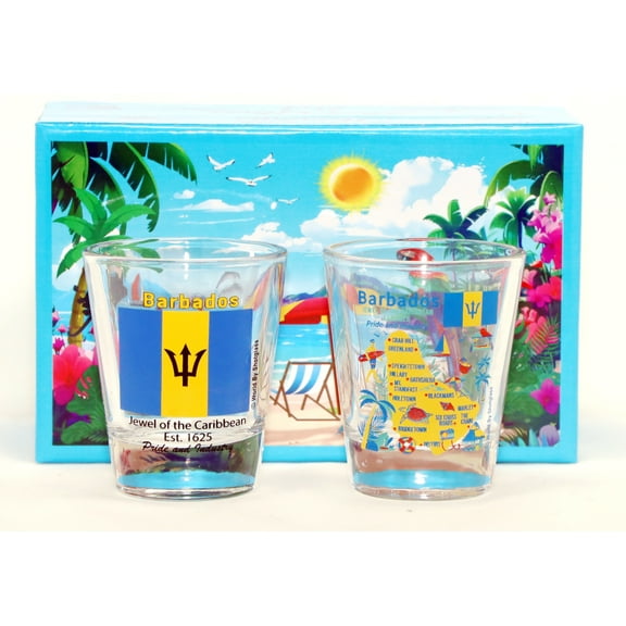 Barbados Caribbean Boxed Shot Glass Set New Edition (Set Of 2)