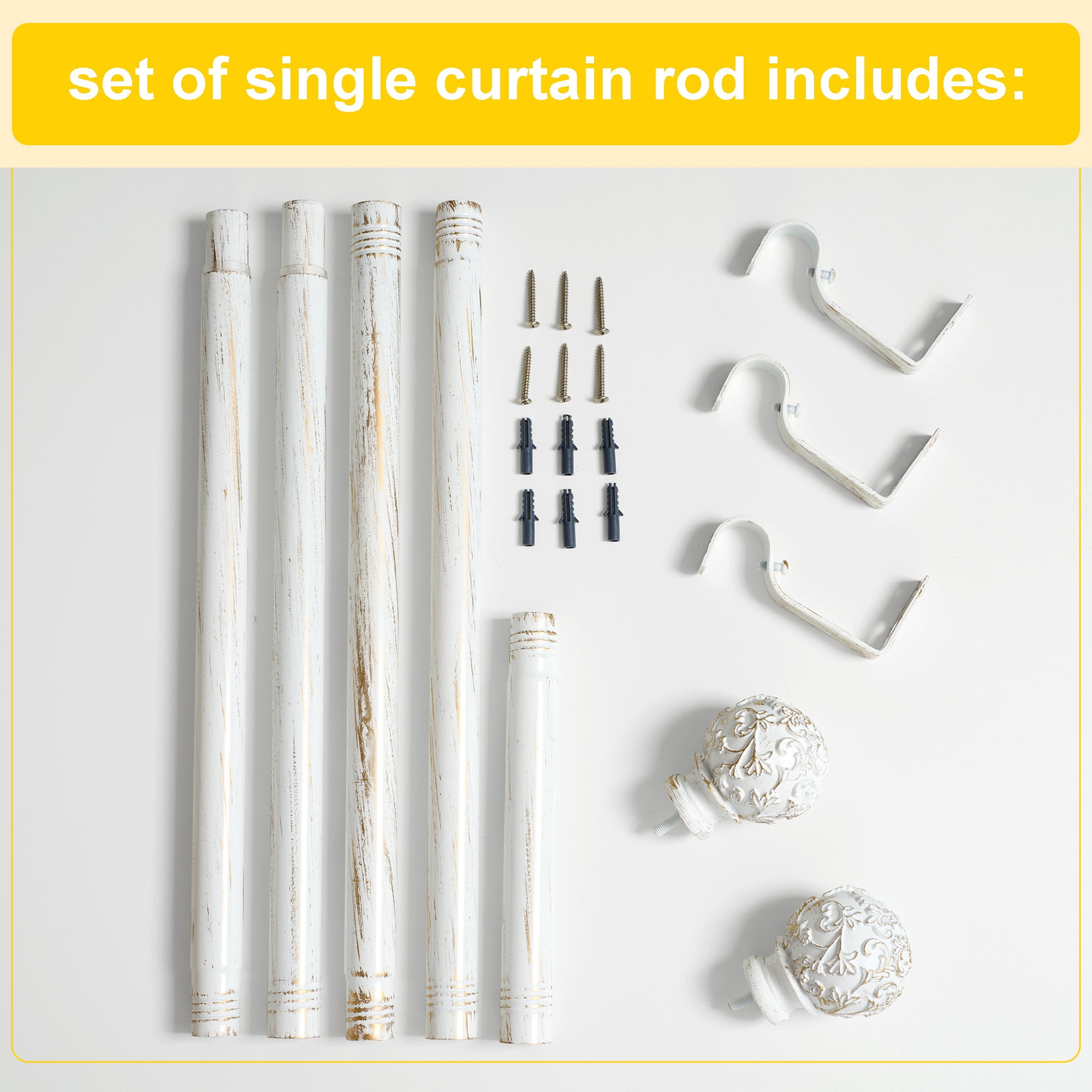 NICETOWN 1" White Curtain Rods, Adjustable Length 48 to 84 inch, Suitable for Living Room & Bedroom Curtains, White, Set of 1