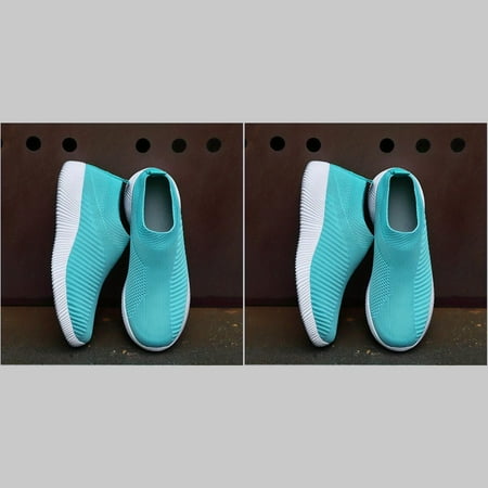 

SZGMKJ Breathable Striped Knit Women’s Sneakers - Embroidered Lightweight All-Season Slip-Ons