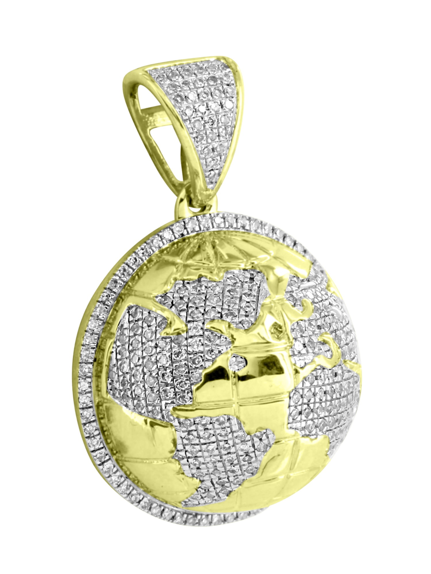 Master Of Bling World Map Design Pendant 10k Yellow Gold