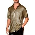 thumbnail image 5 of INSPIRE CHIC Men's Short Sleeve Button Disco Party Shining Metallic Shirts M Black Golden, 5 of 6