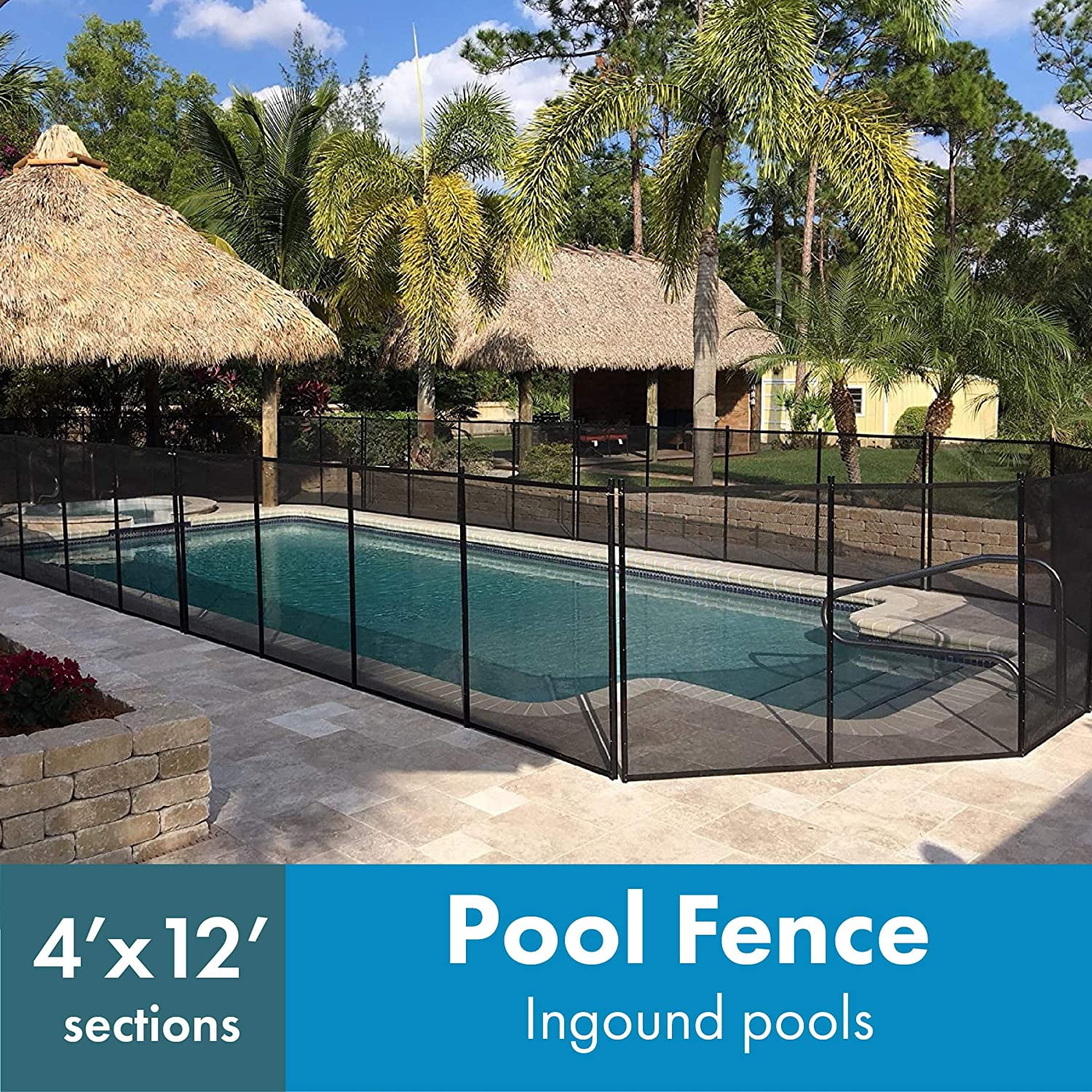 WaterWarden 4' x 12' Pool Safety Fence, UL Certified to ASTM Safety Standard F2286, Black