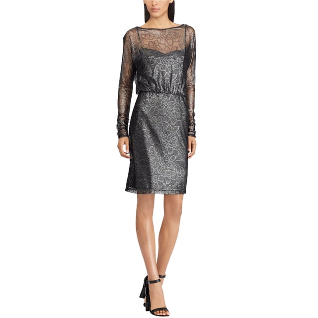 Vestido de cóctel de encaje floral para mujer de American Living, Metálico, 8