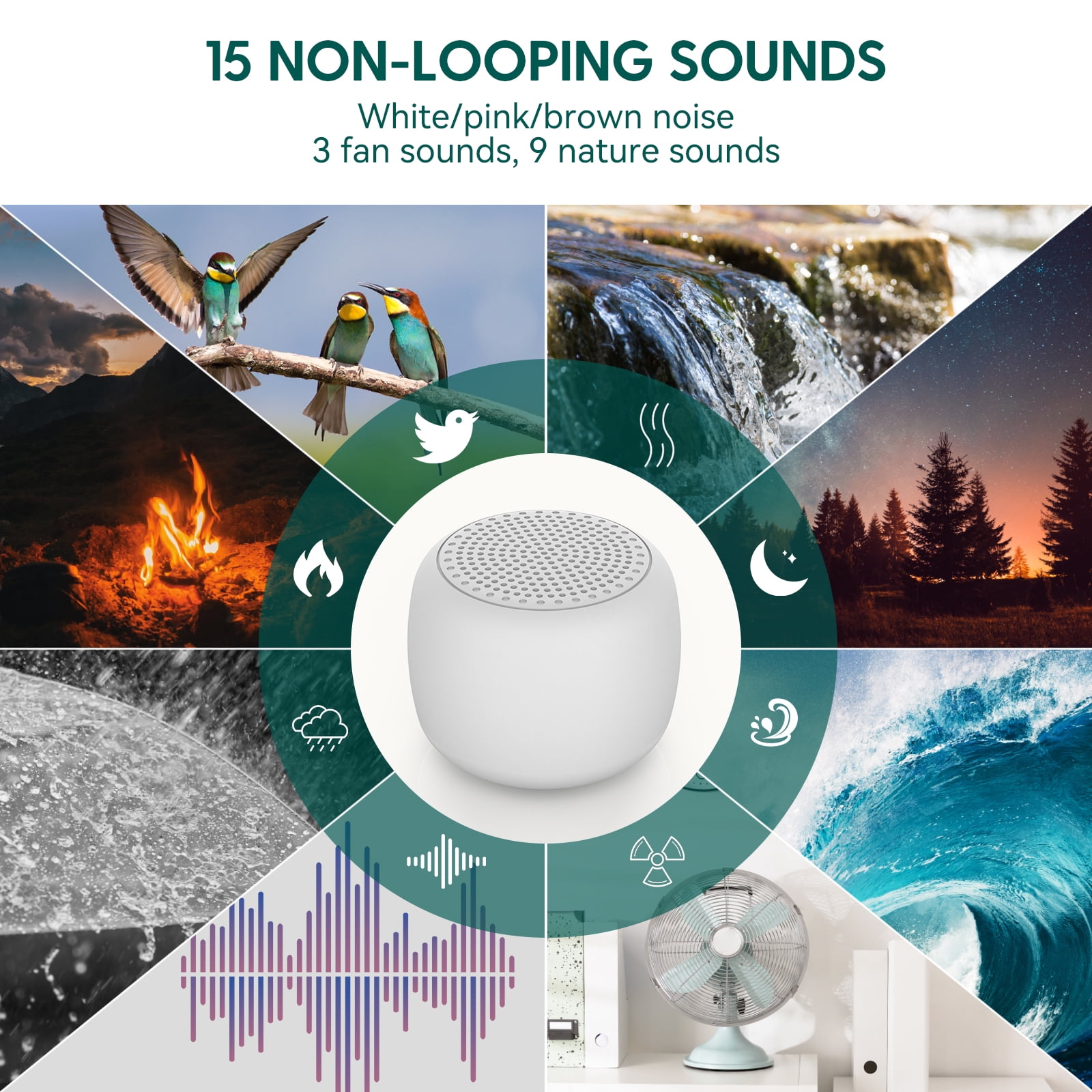 Babelio Pocket White Noise Sound Machine for Baby and Adult, Night Light, Portable,  Timer&Memory.