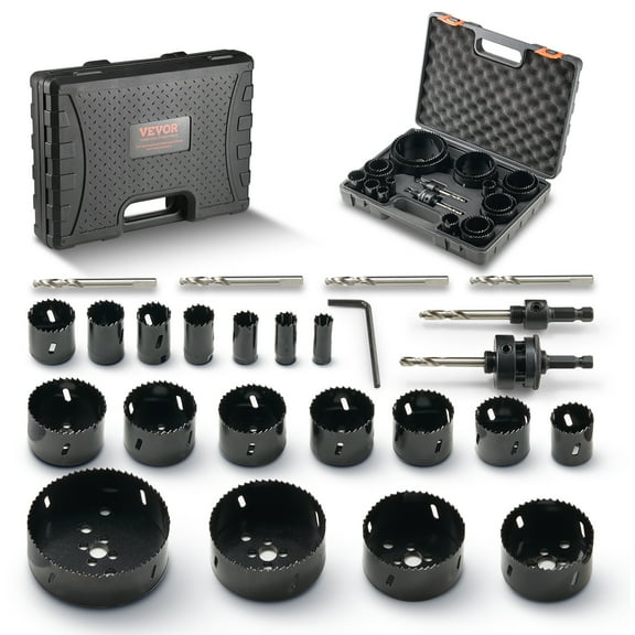 VEVOR Hole Saw Kit, 18 PCS Saw Blades, 6 Drill Bits, 1 Hex Wrench, General Purpose Size from 3/4" to 4-1/2", Bi Metal M42 Hole Saw Set with Carrying Case, Ideal for Wood Board, Plastic and Iron Plate