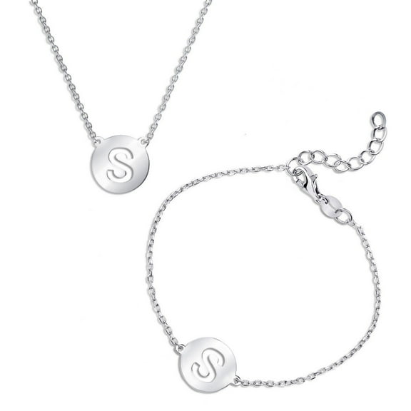 iJewelry2 Cut-out Polished Letter S Sterling Silver Initial Necklace and Bracelet Set