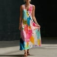 thumbnail image 6 of Uootdi Linen Jumpsuits for Women Tie Dye Print V Neck Sleeveless Button Pocket Casual Loose Fit Outfits Gift, 6 of 7
