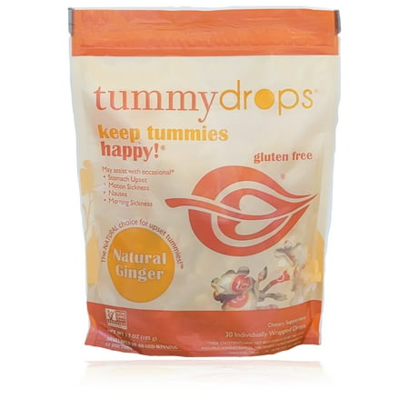 Tummydrops Natural Ginger Non-GMO Project Verified 30 individually wrapped drops in a resealable