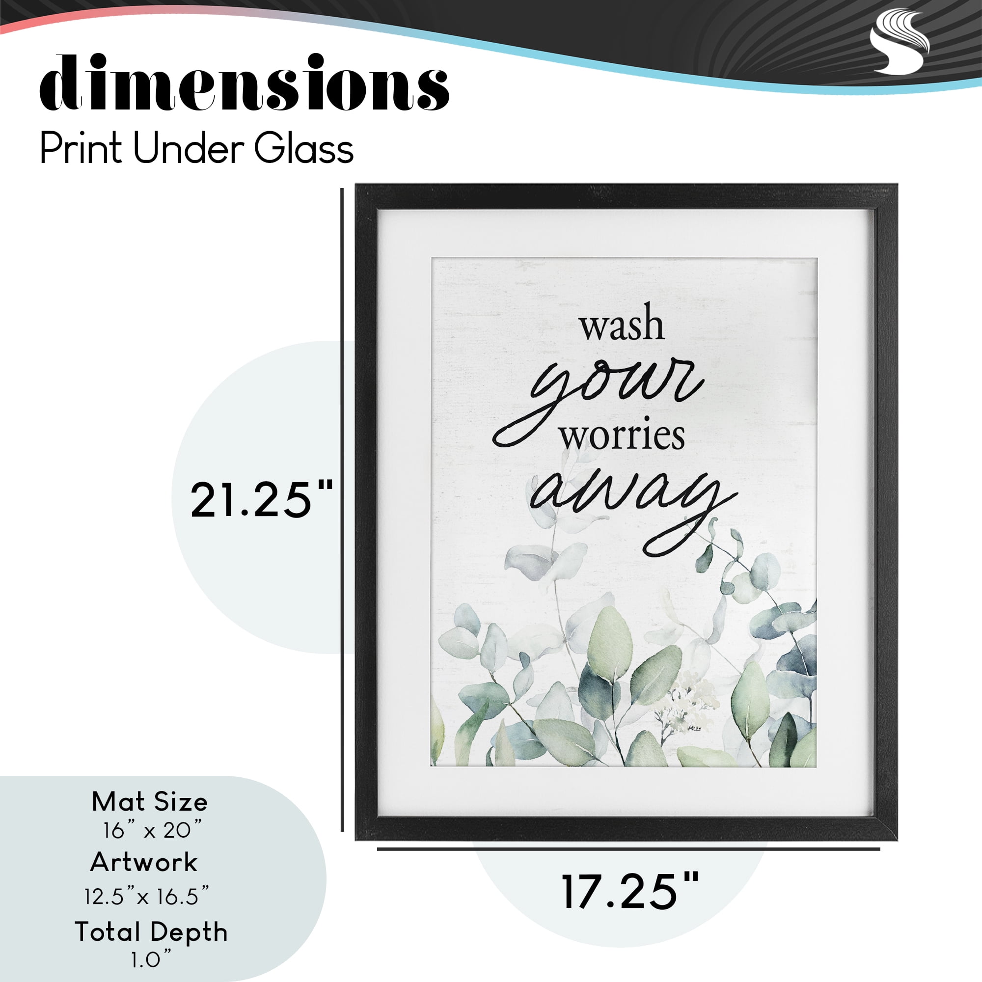 Wash Worries Away Herb Leaves Black Framed Print Under Glass, design by Lettered and Lined