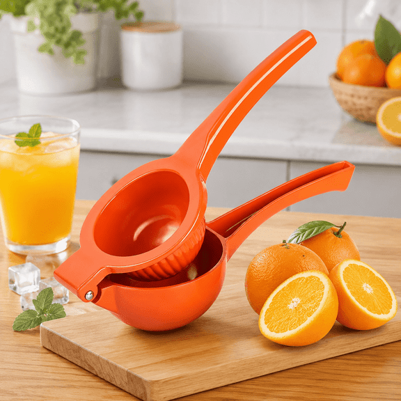 Manual Citrus Juicer – Metal Orange Squeezer with Ergonomic Handle, Easy to Clean and Dishwasher Safe