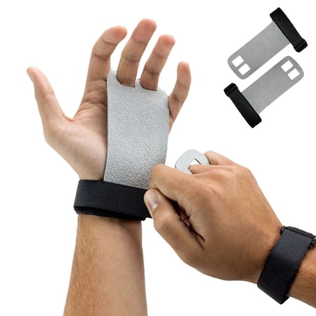 1 Pair of Cow Leather Gloves Grip Palm Protector Pull Up Weight Lifting Gloves Barbell Gymnastics Grips Size S (Grey White)