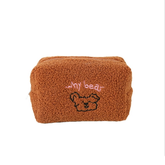 Luoshdecor Tufted Makeup Bag,Cute Bear Cosmetic Bag for Women Teen,Portable Travel Bag Clutch Makeup Brush Bag for Travel,Work