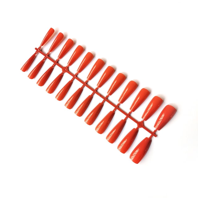 Qarigey Uñas postizas largas, manicura de uñas Multicolor a presión, manicuras pequeñas de moda para el hogar, puntas de cubierta completa Juegos de manicura naranja 3