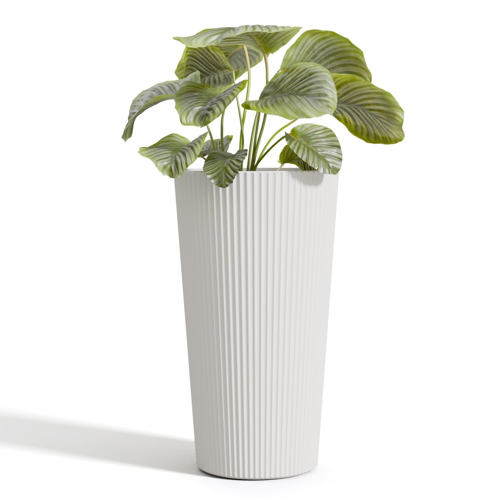 Chiccushion 23.6 inch Tall Planter Set of 2, Large Plastic Round Planter for Outdoor Indoor Garden Patio Front Door, White
