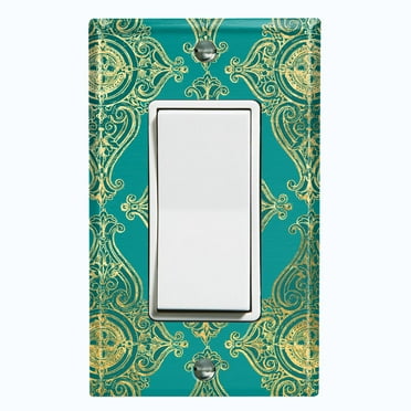 Metal Light Switch Plate Cover Elegant Green Yellow Damask DAM087